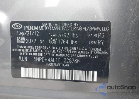 2013 Hyundai Elantra Limited from USA, damaged, VIN 5NPDH4AE1DH228786
